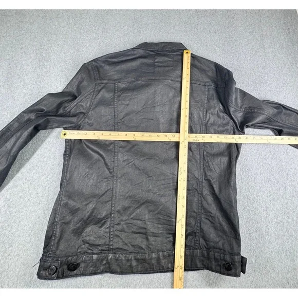 William Rast Denim Jacket Men's XL‎ Black Waxed Biker Jean Button Raw Trucker